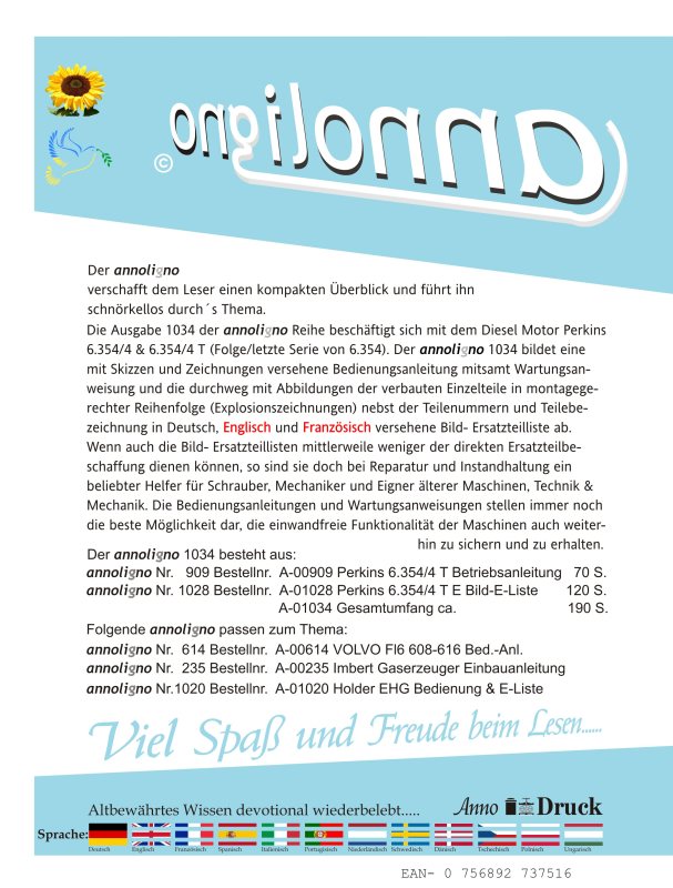 Perkins Diesel 6 Zylinder Diesel Industrie Motoren Typ 6.354/4/T Bild – Bedienungsanleitung & Wartungsanleitung & Bild- Ersatzteilliste & Explosionszeichnungen  - annoligno 1034